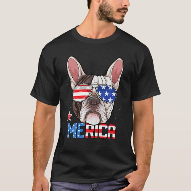 Camiseta Bulldog Francés 4 De Julio Merica Hombres Mujeres  (Anverso)