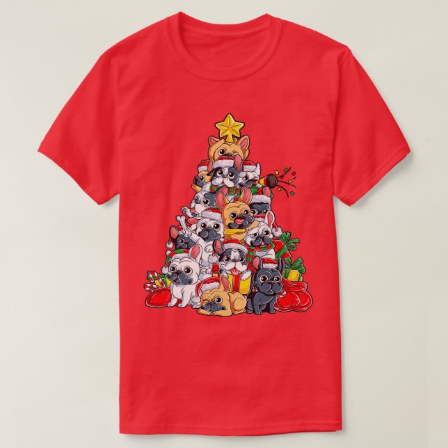 Camiseta Bulldog francés Árbol de Navidad Perro Santa Navid (Diseño del anverso)