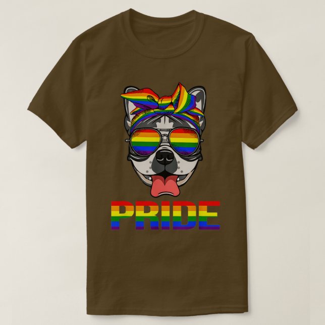 Camiseta Bulldog francés Bandana LGBT Gafas de sol de orgul (Diseño del anverso)
