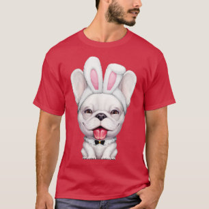 Camiseta Bulldog francés blanco usa pera conejita de Pascua
