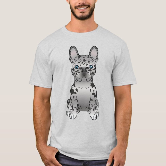 Camiseta Bulldog francés Blue Merle / perro caricaturista f (Anverso)