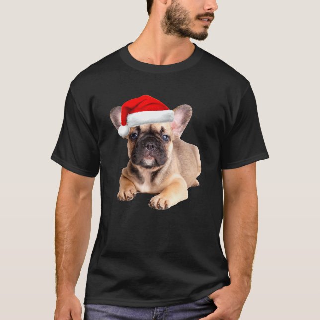 Camiseta Bulldog francés Cachorro Santa Hat Cute Frenchie C (Anverso)