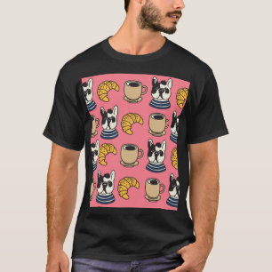 Camiseta Bulldog francés, café y croissant.