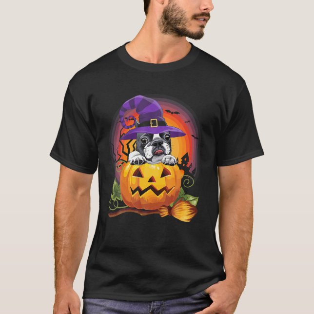 Camiseta Bulldog francés Calabaza de Brujas Halloween Perro (Anverso)