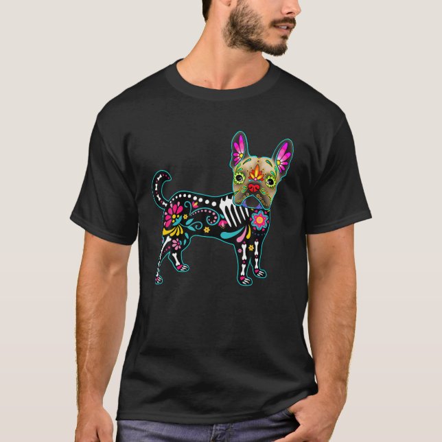 Camiseta Bulldog francés Calavera Frenchie Dia De Muertos H (Anverso)