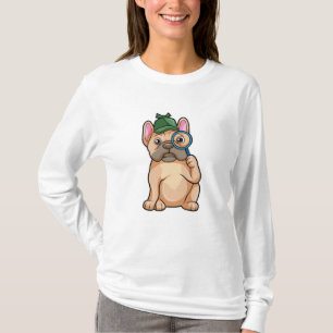 Camiseta Bulldog francés como detective con vidrio de magni