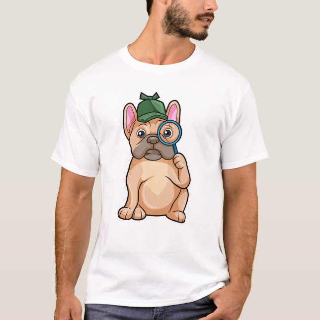 Camiseta Bulldog francés como detective con vidrio de magni (Anverso)