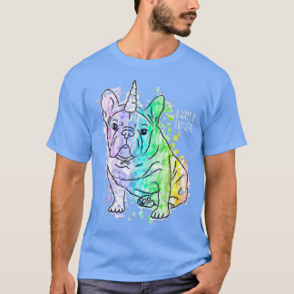 Camiseta Bulldog francés con arcoiris crudo Unicornio Perro