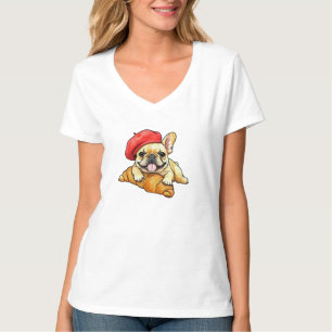 Camiseta Bulldog francés con boina de croissant Funny Frenc