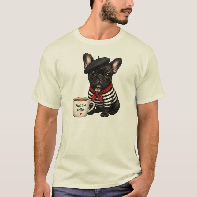 Camiseta Bulldog Francés con café (Anverso)