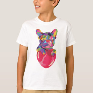 Camiseta Bulldog francés con el corazón rojo colorido