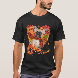 Camiseta Bulldog Francés Con Él Hecho De Hojas De Otoño