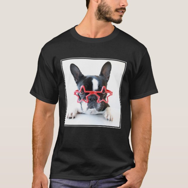 Camiseta Bulldog francés con los vidrios rojos de la (Anverso)