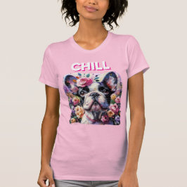 Camiseta Bulldog francés con Rosas Pintura impresionista