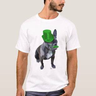 Camiseta Bulldog francés con sombrero verde y bigote