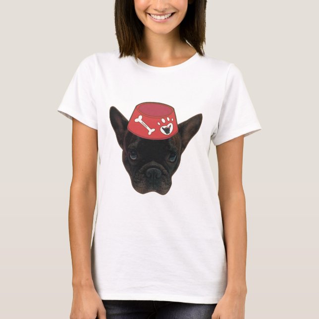 Camiseta Bulldog francés con Tazón Rojo (Anverso)