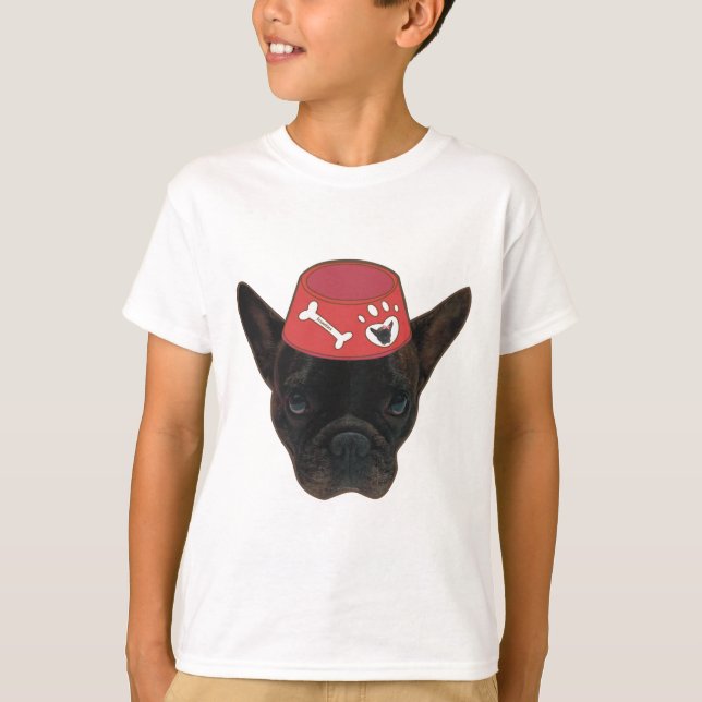 Camiseta Bulldog francés con Tazón Rojo (Anverso)