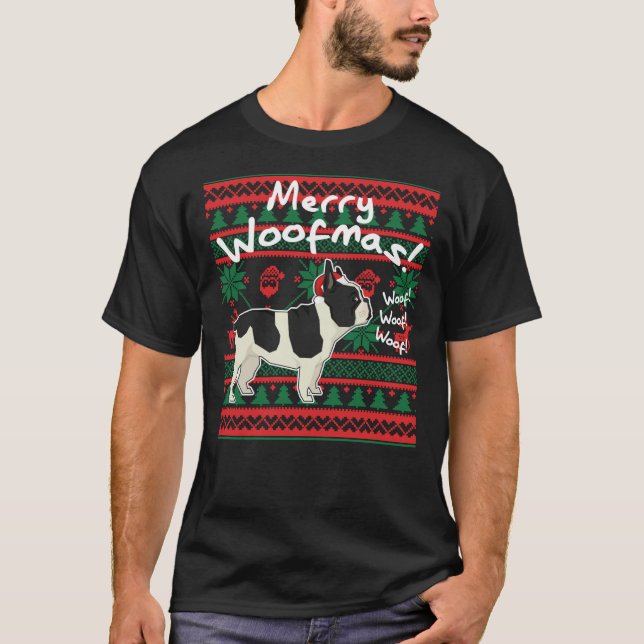 Camiseta Bulldog francés con Woofmas, Navidades feos sudan (Anverso)
