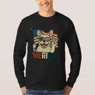 Camiseta Bulldog Francés Crema Merica Bandera Americana 4 D