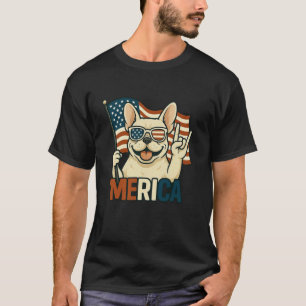 Camiseta Bulldog Francés Crema Merica Bandera Americana 4 D
