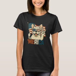 Camiseta Bulldog Francés Crema Merica Bandera Americana 4 D