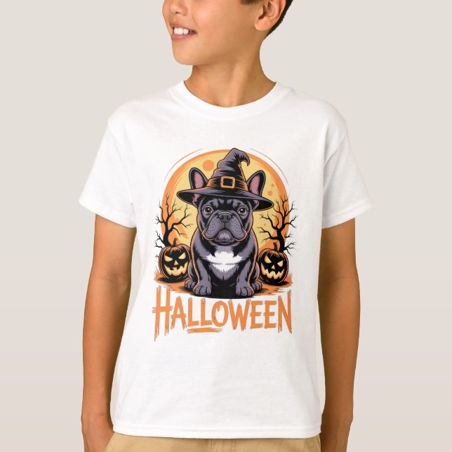 Camiseta Bulldog Francés De Halloween Con Gorra De Brujas Y (Anverso)