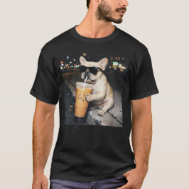 Camiseta Bulldog Francés Divertido Bebiendo Café Helado