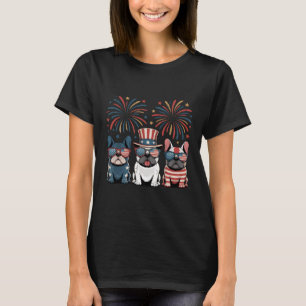 Camiseta Bulldog Francés EEUU Bandera Americana Fuegos Arti