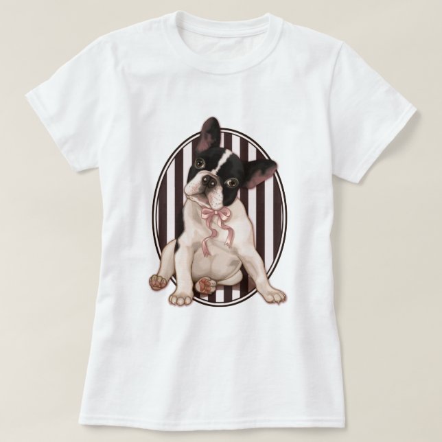 Camiseta Bulldog francés elegante y rayas clásicas (Diseño del anverso)