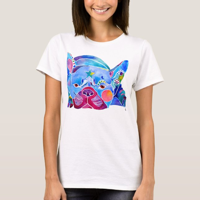 Camiseta Bulldog francés en azules (Anverso)