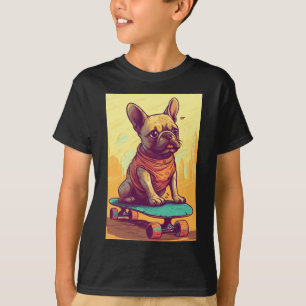 Camiseta Bulldog Francés en monopatín