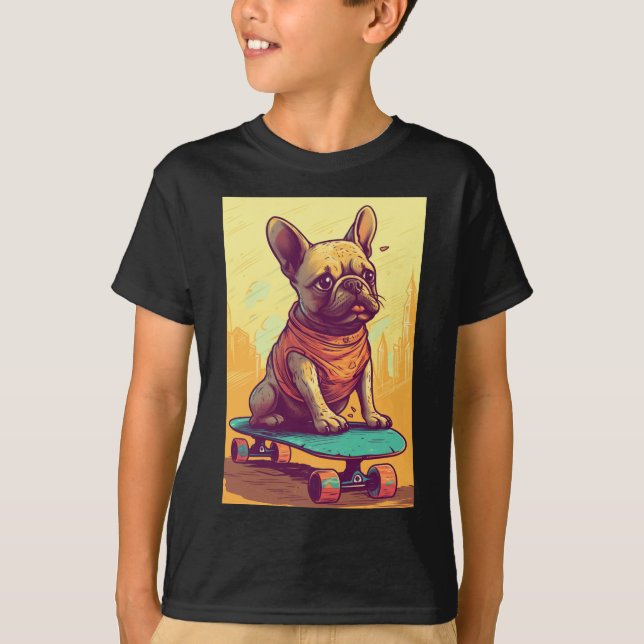 Camiseta Bulldog Francés en monopatín (Anverso)