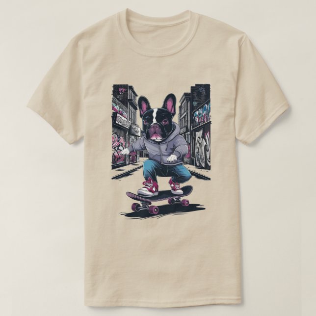 Camiseta Bulldog francés en patineta (Diseño del anverso)