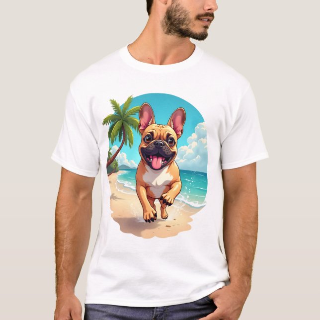 Camiseta Bulldog Francés en una Playa (Anverso)