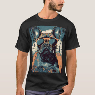 Camiseta Bulldog francés en una playa tropical al atardecer