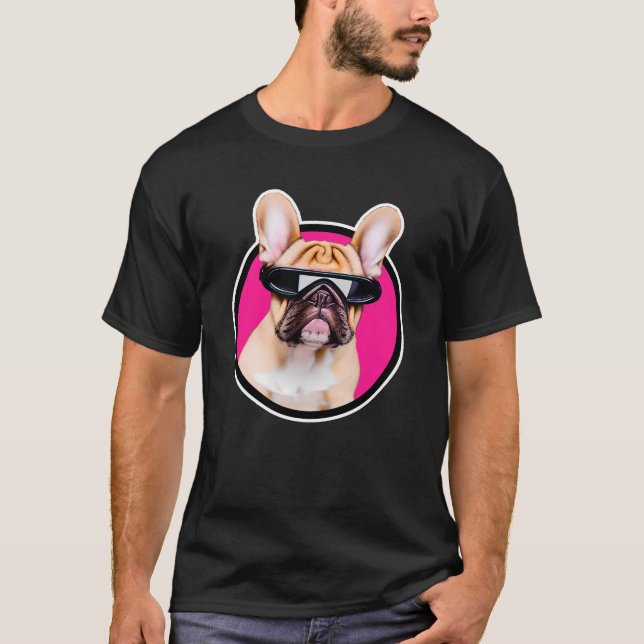 Camiseta Bulldog francés estilo años 80 Vaporwave Frenchies (Anverso)