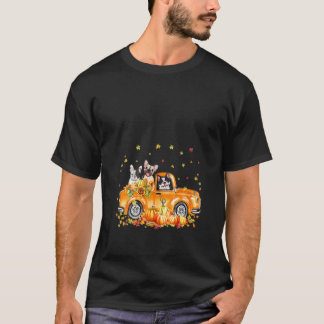 Camiseta Bulldog francés femenino paseando camión calabaza 