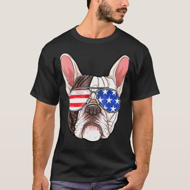 Camiseta Bulldog Francés Gafas De Sol Estadounidenses 4 De  (Anverso)