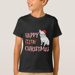 Camiseta Bulldog Francés Gorro Divertido de Santa Feliz Elf