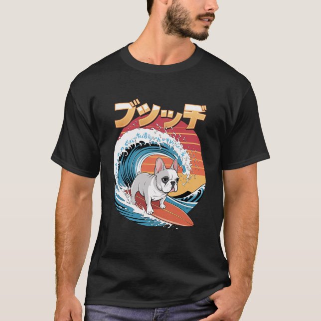 Camiseta Bulldog francés gracioso onda Kanagawa japonesa (Anverso)