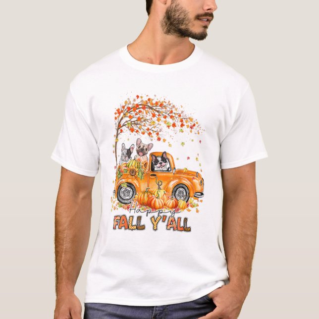 Camiseta Bulldog francés Happy Fall Y'all (Anverso)