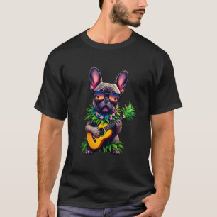 Camiseta Bulldog Francés Hawaiano & Verano de Ukulele de Pi