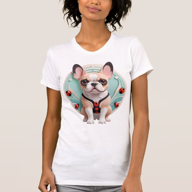 Camiseta Bulldog francés Ladybug Pastel Papel Cortando Arte (Anverso)