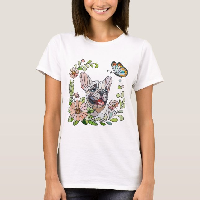 Camiseta Bulldog francés lindo Cachorro - mosaico pastel (Anverso)