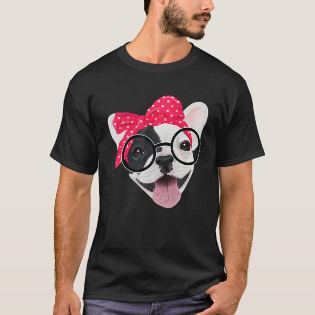 Camiseta Bulldog francés lindo con gafas de cabeza (Anverso)