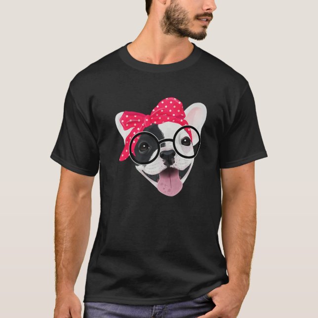 Camiseta Bulldog francés lindo con gafas de cabeza (Anverso)