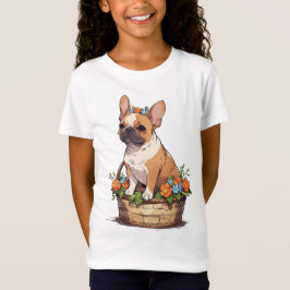 Camiseta Bulldog francés lindo en una canasta de flores