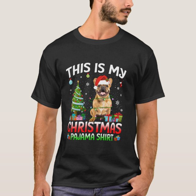 Camiseta Bulldog francés lindo perro Santa Navidades alumbr (Anverso)