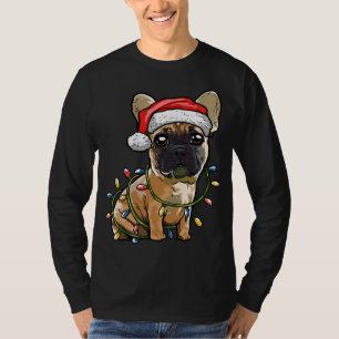 Camiseta Bulldog francés lindo Santa Christmas Tree Enfoca 