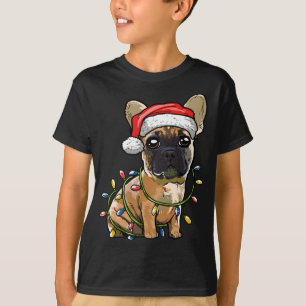 Camiseta Bulldog francés lindo Santa Christmas Tree Enfoca